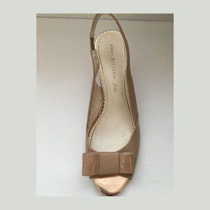 Anne Klein | Leather Peek-toe with Patent Bow Slingback | Size 9